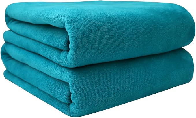 Bath Towels, Large Microfiber Towel Set 2 Pack (30" x 60") - Soft, Absorbent, Quick Drying, Use for Hair Wrap, Fitness, Sport, Yoga, Teal