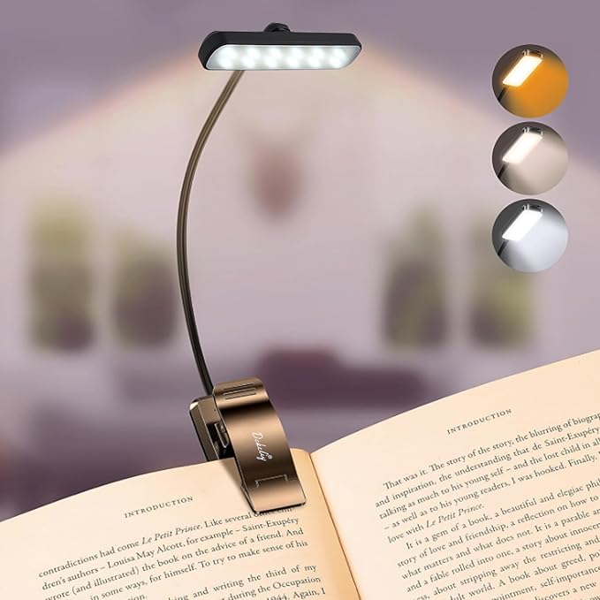 2PCS LED Rechargeable Book Light for Reading with Memory Function- Eye Caring 3 Color Temperatures, Reading Light 5 Brightness Levels, 80 Hrs Runtime Flexible Goose Neck Clip on Desk Lamp