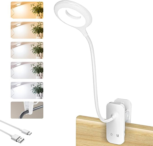CUHIOY Clip on Reading Light for Bed Headboard, Rechargeable Battery Clamp on Bunk Bed Light, 5 Colors 5 Brightness Flexible Neck Desk Lamp, Eye Protect LED Touch Control Book Lights at Night for Kids