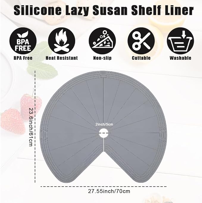 2 PCS 28" Lazy Susan Shelf Liner, Jaxbo Silicone Lazy Susan Liner for Dual Tier Pie Cut Organizer,Non-Slip Thermal Protection Mat