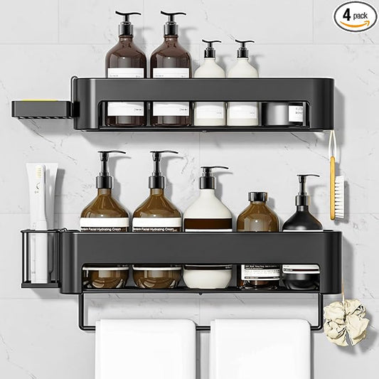 Large Shower Caddy, 4 Pack Adhesive Shower Organizer, 15.15in Large Capacity Bathroom Shelves, No Drilling for Bathroom Organizers and Storage & Home Decor & Kitchen (black)