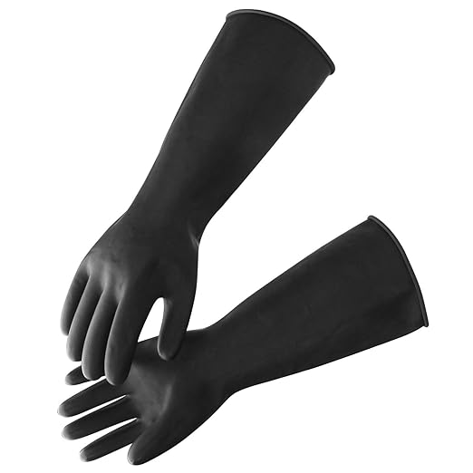 Safety Work Gloves for Men, 3 Pairs Chemical Resistant Elbow Length Gloves, Heavy Duty Rubber Industrial Glove for Cleaning Aquarium, Pool, Chemistry Laboratory, 18" Long, Extra Large