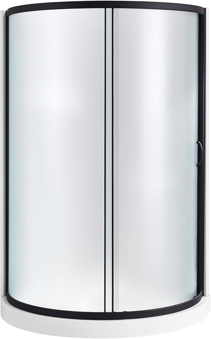 OVE Decors Breeze 36 in. Corner Shower Frosted Sliding Door with Base in Black Finish
