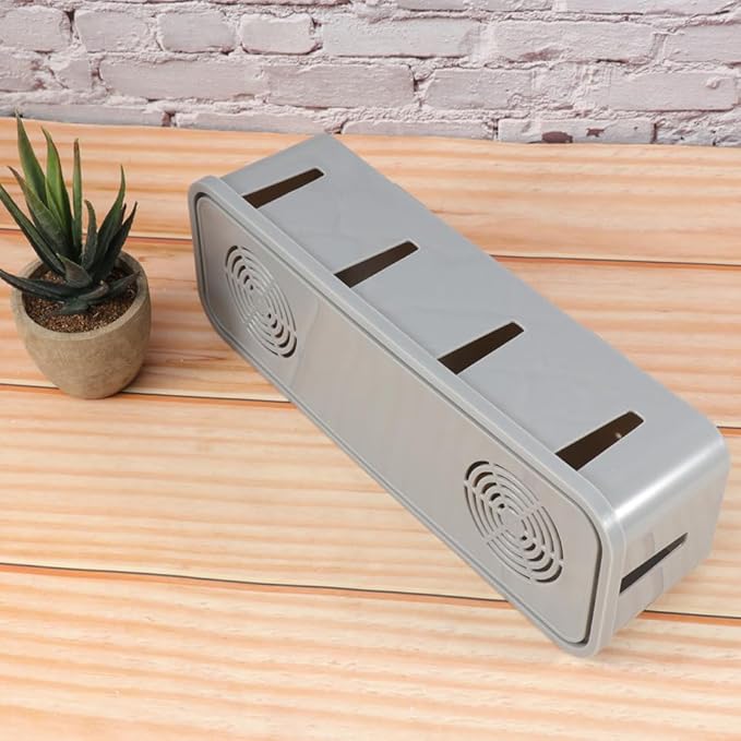 Cabilock Power Cord Storage Box Small Gray Cable Organizer Box with Cover for Desk and Home Electronics Cord Management
