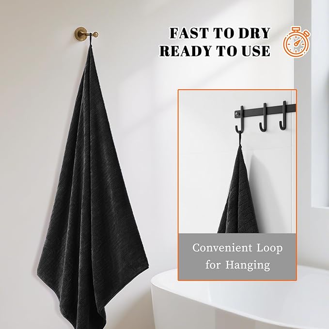 Bath Towels Set of 4 Extra Large 35 x 70 Inches,Luxury Thick High Absorbent and Quick Dry Bath Sheet,Ultra Soft Microfiber,Bathroom,Beach,Yoga,Sport,SPA,Fitness (Black)