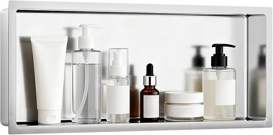 No Tile Needed Shower Niche 13"X 31", Bathroom Wall Niche Single Shelf, Stainless Steel Shower Niche for Bathroom, Kitchens, Balconies