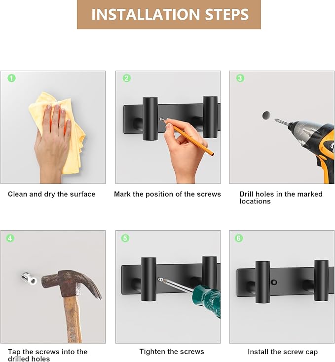 Coat Rack Wall Mounted-3 Hooks,Heavy Duty Stainless Steel Wall Hooks for Towel Coat Bag, Hat Rack Coat Hanger Coat Hooks Towel Racks for Bathroom Entryway Kitchen Hotel Office (Black, 2 Packs)