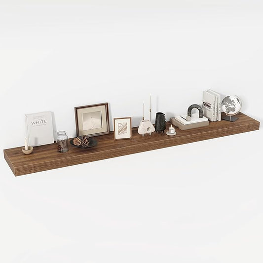 72 Inch Floating Shelves, 12" Deep Floating Shelf Wall Mounted, 72" Wall Shelves, Rustic Deep Bookshelf, Extra Deeper & Thicker Display Shelves for Bedroom, Living Room, Walnut, Set of 1