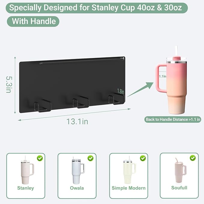 2 Pack Heavy Duty Magnetic Cup Holder for Stanley 40oz&30oz Tumblers - Space Saving Fridge Organizer with Integrated Lid Organizer