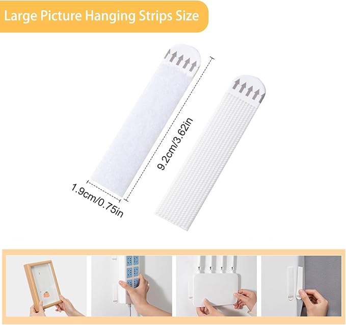 Adhesive Hook and Loop Strips Heavy Duty, 24-Pairs(48 Strips) Double-Sided Sticky Picture Hanging Kit, Picture Hangers for Walls, Picture Hanging Hooks Without Nail, Removable Damage Free