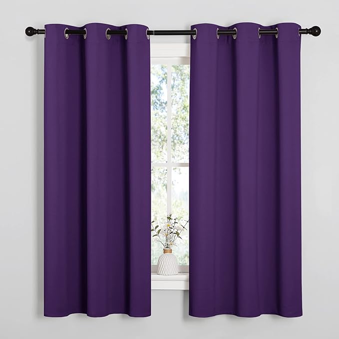 NICETOWN Royal Purple Blackout Curtains 48 inches Length for Laundry Room, 2 Panels, 42" Wide, Thermal Insulated Decoration Drapes for Short Window