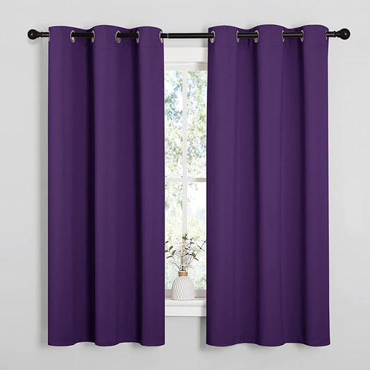 NICETOWN Royal Purple Blackout Curtains 48 inches Length for Laundry Room, 2 Panels, 42" Wide, Thermal Insulated Decoration Drapes for Short Window