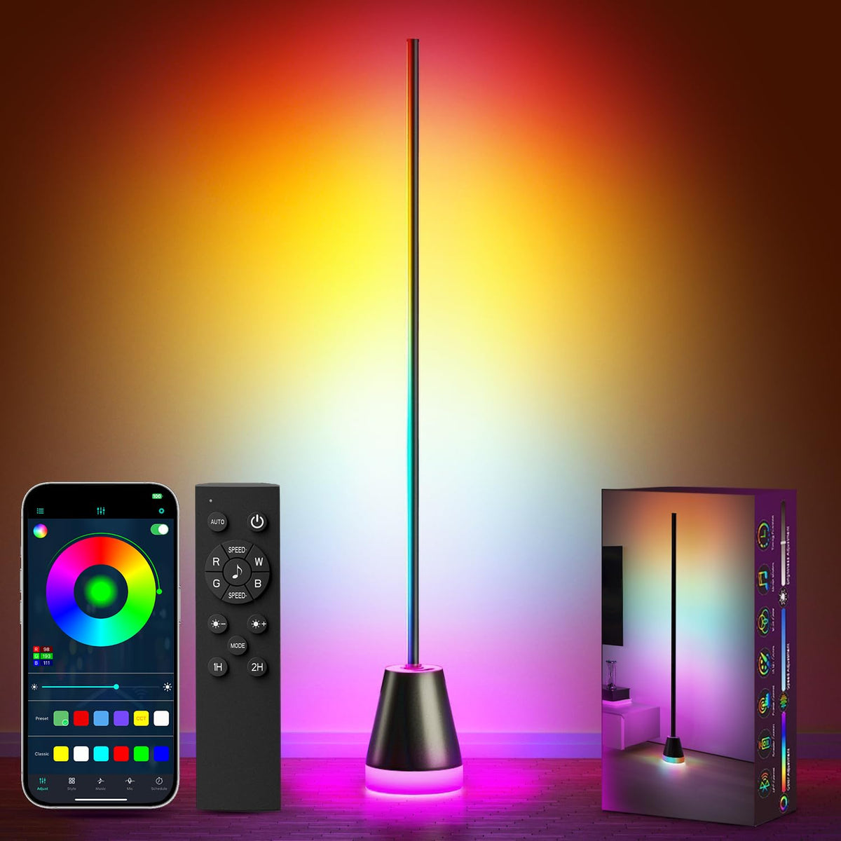 Keepsmile Smart RGB LED Corner Floor Lamp,172 LEDs B | Tools & Home Re - Image 1