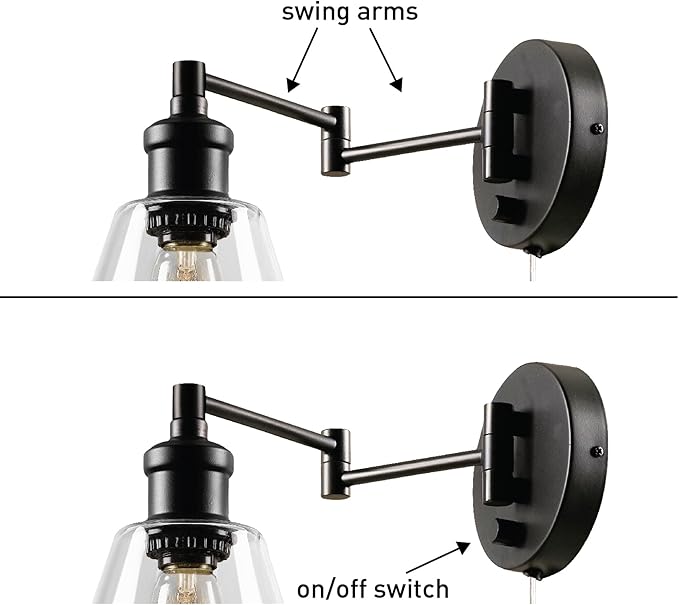 Globe Electric 65311 1-Light Plug-in or Hardwire Industrial Wall Sconce, Dark Bronze Finish, On/Off Rotary Switch, 6ft Clear Cord, Clear Glass Shade, Wall Lights for Living Room, Apartment Essentials