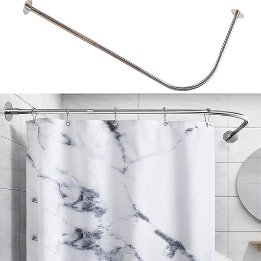 Corner Shower Curtain Rod Adjustable Stainless Steel L Shaped Rack Drill Free Install for Bathroom, Bathtub, Clothing Store (27.55"-39.37" x 47.24"- 65")