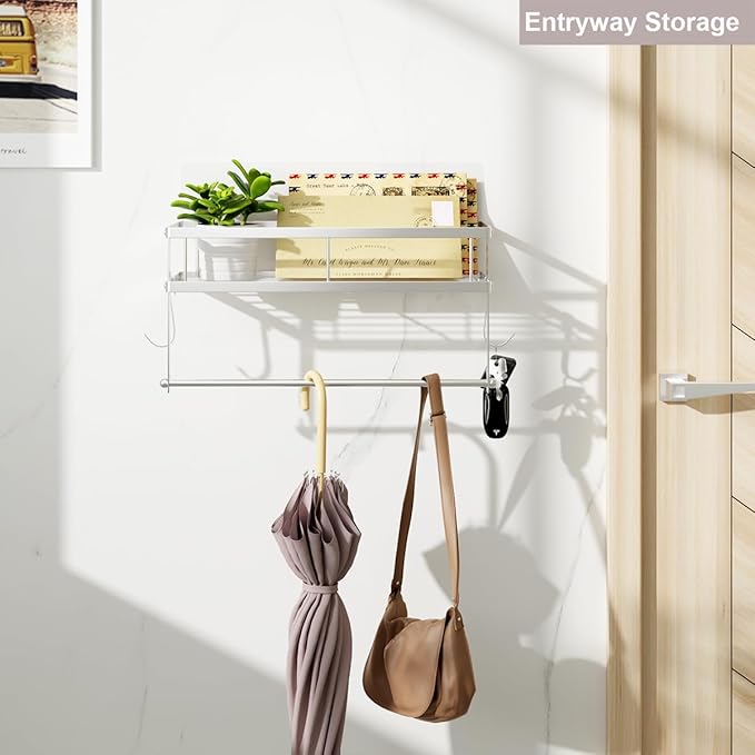 ESOW Paper Towel Holder with Shelf Storage, Adhesive Wall Mount 2-in-1 Basket Organizer for Kitchen & Bathroom, Durable Metal Wire Design, Stainless Steel 304 Brushed Nickel Finish