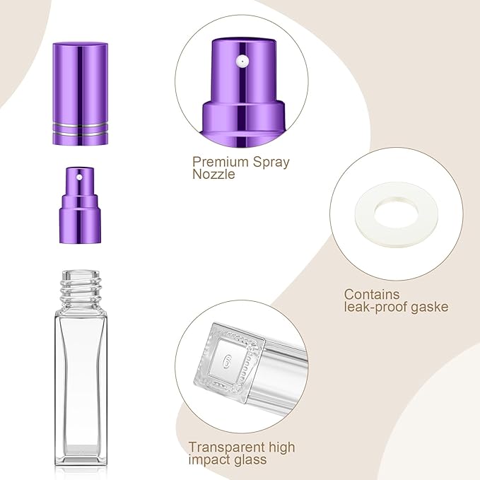 Domensi 30 Pcs 8 ml Empty Glass Perfume Bottles Bulk - Pink,Purple,Rose Gold Refillable Cologne Spray Atomizer with Pump, for Travel, Skincare, Haircare, Cleaning & DIY Essentials