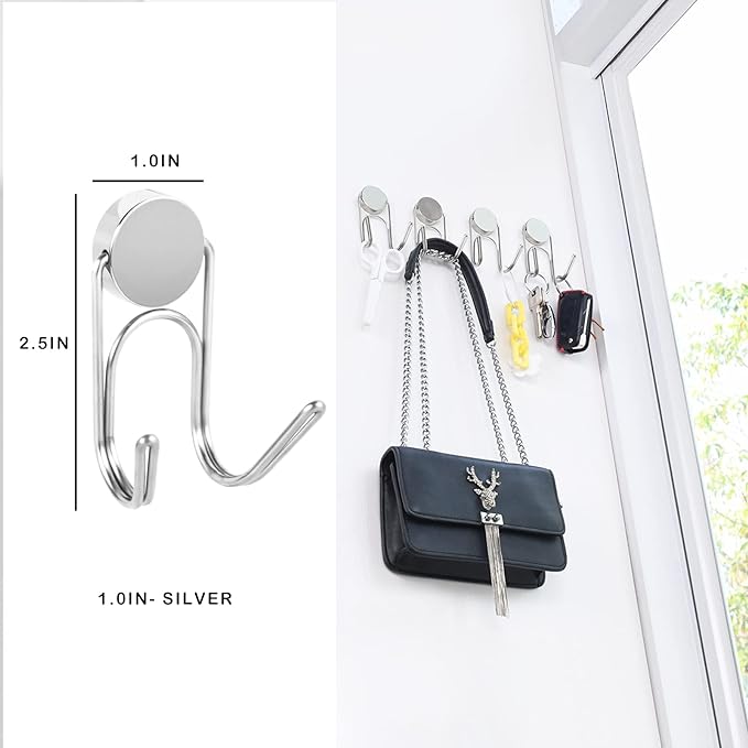 Magnetic Hooks Heavy Duty 304 Stainless Steel Hooks,Magnets Hanging Hooks for Refrigerator Grill Toolbox Cabins Outdoor,Cruise Essentials Camper Accessories,4pack(Silver,1.1in-2 40Lbs)