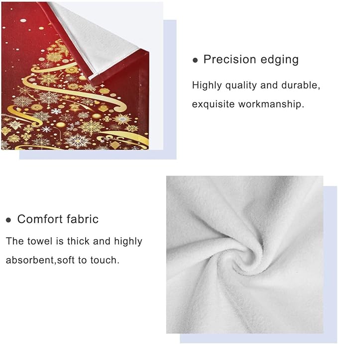 Golden Snowflakes Christmas Tree Forest Towels Set of 3 Winter Red Snowy Christmas Bathroom Towel Soft Absorbent Bath Hand Towels Washcloth Guest Towel Sets Xmas Holiday Decor