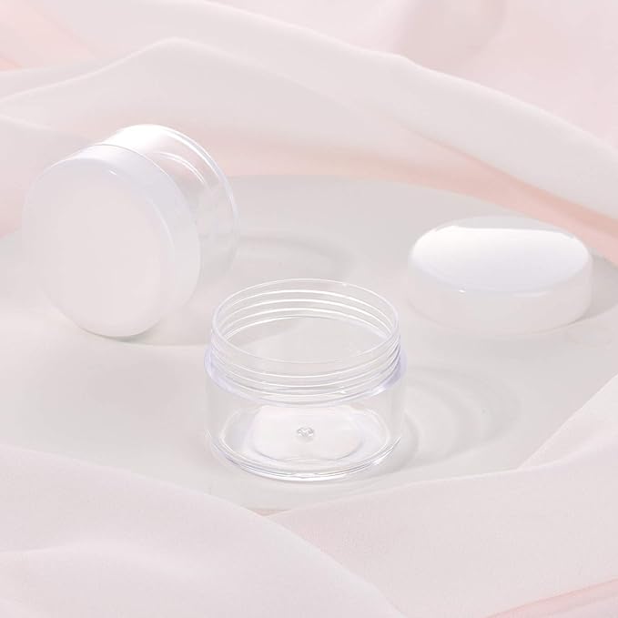100 Count Empty Makeup Jars 15g Cosmetic Containers with Lids Leak Proof Sample Containers Refillable Plastic Containers - White