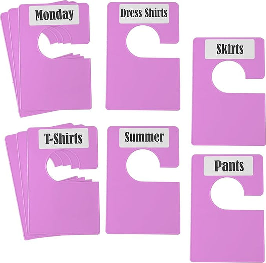 10 Pack White Clothing Rack Size Dividers Plus 45 Labels (1 Inch) and 18 Large Blank Labels, Large Rectangular Clothing Closet Dividers (Purple)