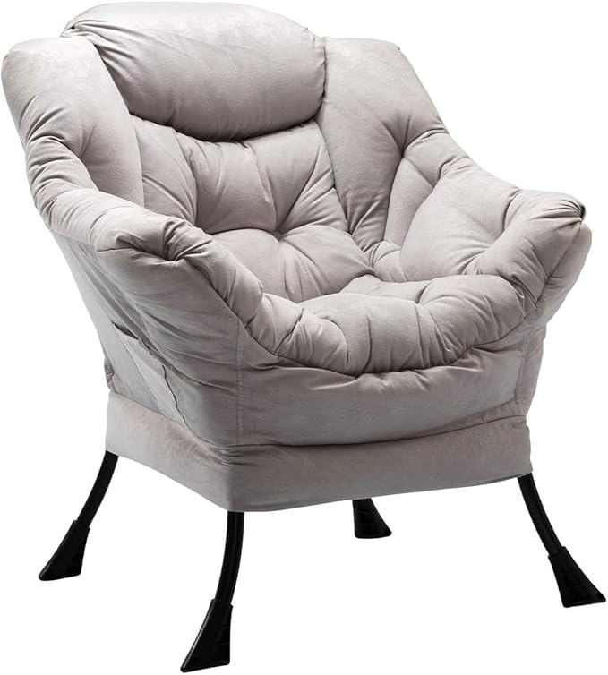 HollyHOME Lazy Chair with Armrest and Side Pocket, Comfy Accent Lounge Chair,Leisure Sofa Armchair for Living Room, Bedroom, Dorm, or Small Spaces, Oversized Reading Sofa Chair,Textured Grey