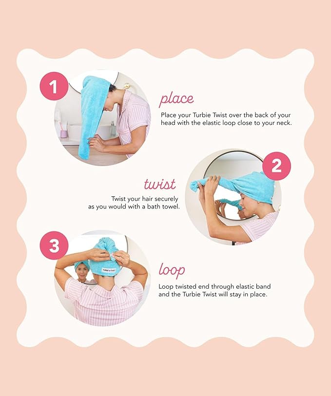 Turbie Twist 2-Pack Microfiber Hair Towel for Beauty, Travel, Gifting - Hair Wrap Turban for Straight, Wavy & Curly Hair - Premium Personal Care - Bermuda & Peach