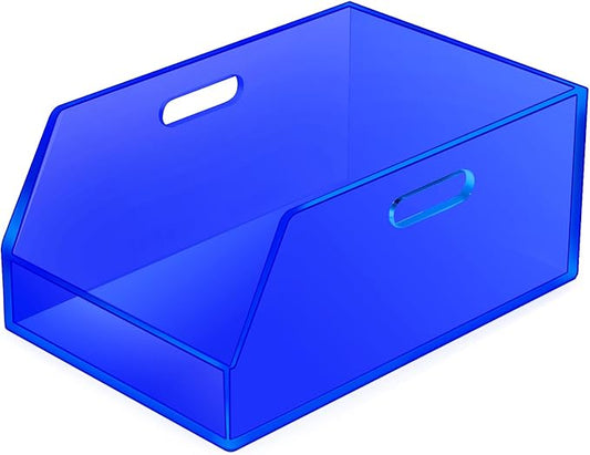 Gelite Stackable Storage Bins Open Front Organizer Bins with Handles Acrylic Storage Container for Pantry Kitchen Cabinet Bathroom Closet Office Organization, 15.4x11.4x6.7'', Navy Blue