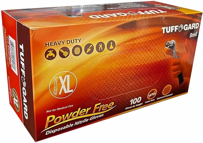 Tuff Gard Powder-Free Orange Nitrile Gloves, 8 Mil, Box of 100