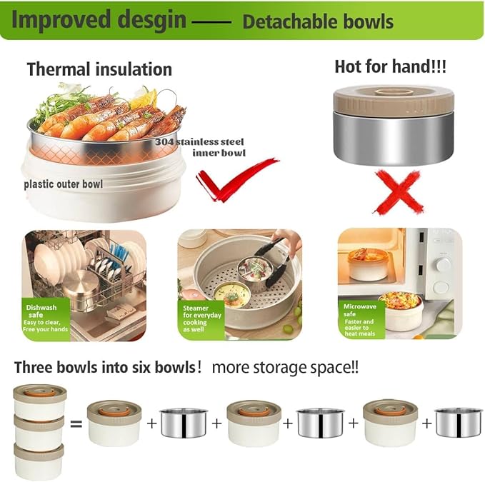 67 oz Audult Hot Food Insulated Food Container,2L 3 Layer Insulated Lunch Box Kit Stainless Steel Vacuum Soup Food Thermo Stackable Hot Food Jar Bento Box for Men, Women-Opaline