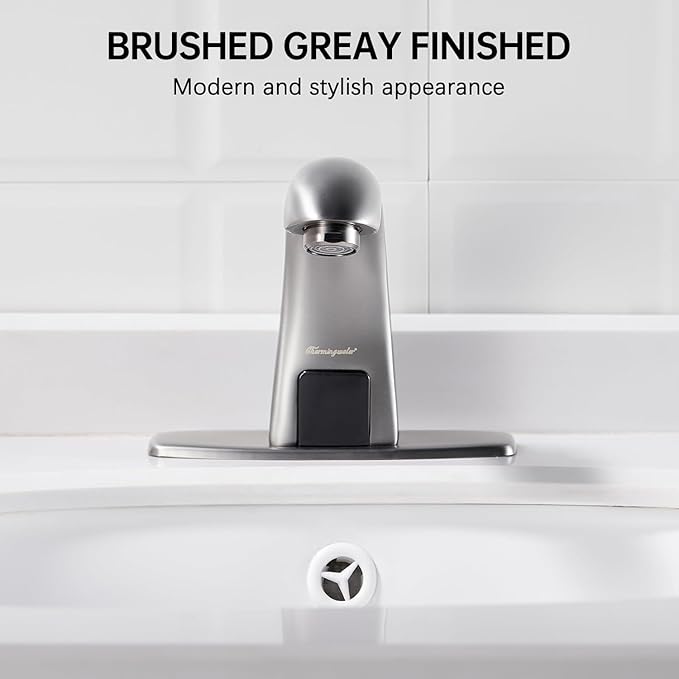 Charmingwater Touchless Bathroom Sink Faucet, Motion Automatic Sensor Faucet with Hole Cover Plate, Brushed Grey