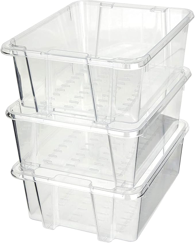Best Kept Clear Plastic Storage Bins, Stackable Open Square Organizers for Home, Vanity, Cosmetics & Makeup Display, 3-Pack (No Lids)