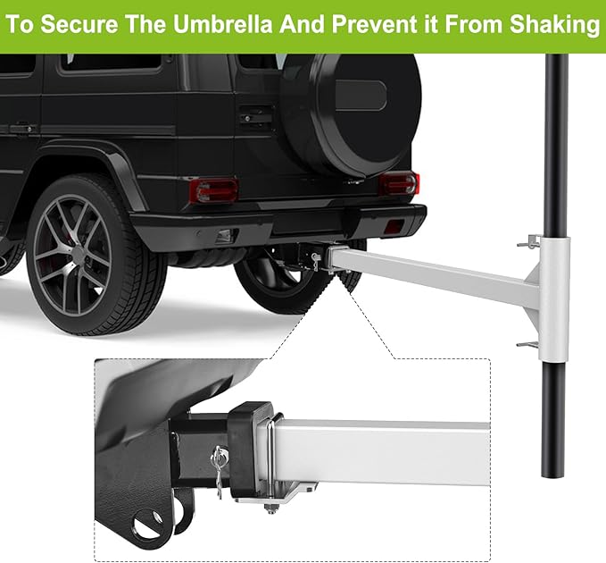 Dolibest Hitch Mount Umbrella Holder for Cars, SUVs & Trucks - Rust-Proof Portable Outdoor Umbrella Stand for Road Trips, Tailgating, Beach & Camping - Fits 1" to 2" Umbrella Poles- White