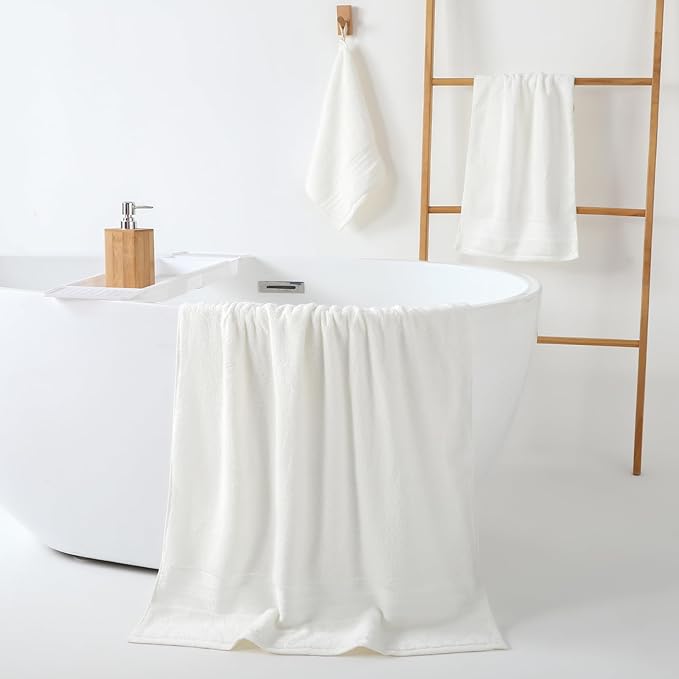 REDKISS 8 Piece Ivory Towels Set - 100% Cotton Towels Set with 2 Large Bath Towels, 2 Hand, 4 Washcloths, 600 GSM Highly Absorbent Bath Towel Sets, Cream Quick Dry Shower Towel for Family Gym