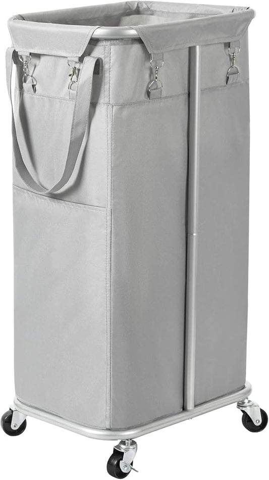 WOWLIVE 100L Rolling Laundry Hamper with Wheels Large Laundry Basket Organizer Laundry Cart with Steel Frame and Removable Bag Foldable Tall Dirty Clothes Hamper Dorm Room Storage for Bedroom (Grey)