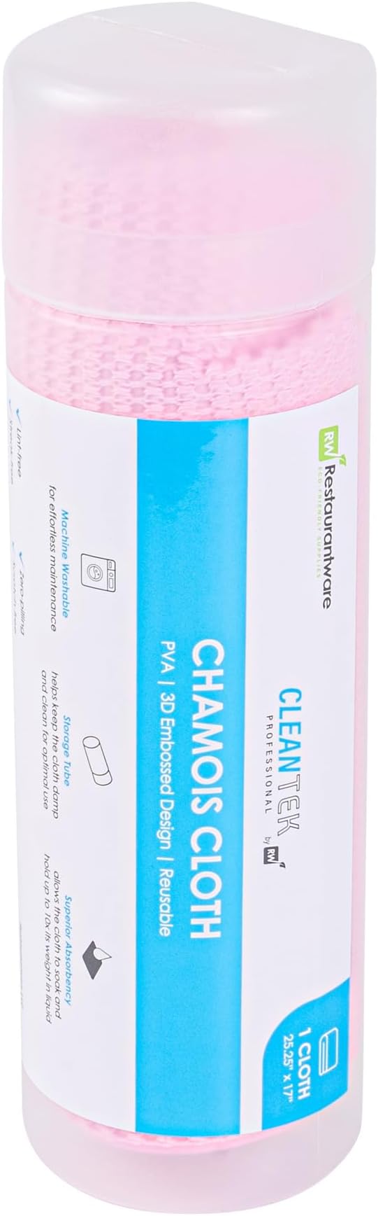 Restaurantware-Clean Tek Professional 25.2 x 16.9 Inch Chamois Cloths, 20 Reusable Microfiber Towels - Storage Tube Included, Absorbent, Pink PVA 3D Microfiber Cleaning Rags, for Windows Or Cars