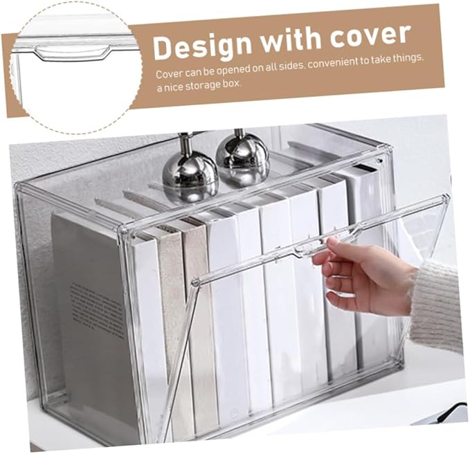 BESPORTBLE Transparent Stackable Book Storage Box with Openable Cover Acrylic Organizer for Home and Bedroom Space-saving Container for Books and Sundries Practical Desktop Holder