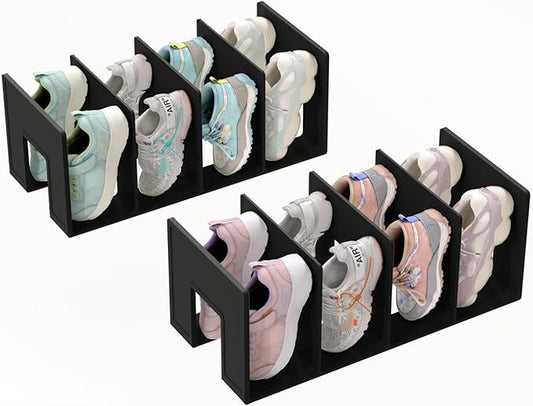Kids Shoe Rack - 2 Pack Shoe Organizer for Toddlers & Children, Space-Saving Nursery Shoe Storage Shelf, Small Baby Shoes Display Rack for Closet/Entryway, for Desk File Book Organizer(Black)