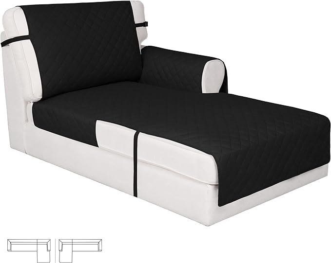 Easy-Going Reversible Chaise Lounge Couch Cover Water Resistant Sofa Cover Sectional L Shaped Sofa Slipcover with Adjustable Straps Furniture Protector for Dogs (115X34 in, Black/Black)
