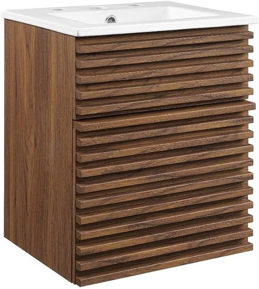 Modway Render 18" Wall-Mount Bathroom Vanity in Walnut White