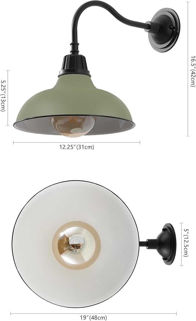 JONATHAN Y JYL7613I Aurora 12.25" 1-Light Farmhouse Industrial Indoor/Outdoor Iron LED Gooseneck Arm Outdoor Sconce for Entryway Lobby Kitchen Bathroom Bedroom Living Room Hallway, Matte Olive Green