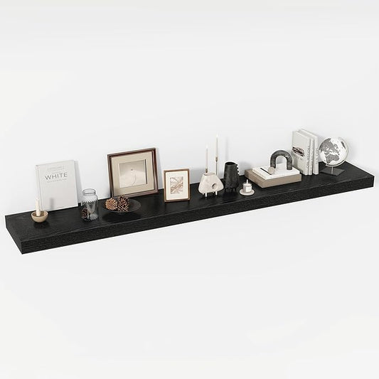 72 Inch Floating Shelves, 12" Deep Floating Shelf Wall Mounted, 72" Wall Shelves, Rustic Deep Bookshelf, Extra Deeper & Thicker Display Shelves for Bedroom, Living Room, Black, Set of 1