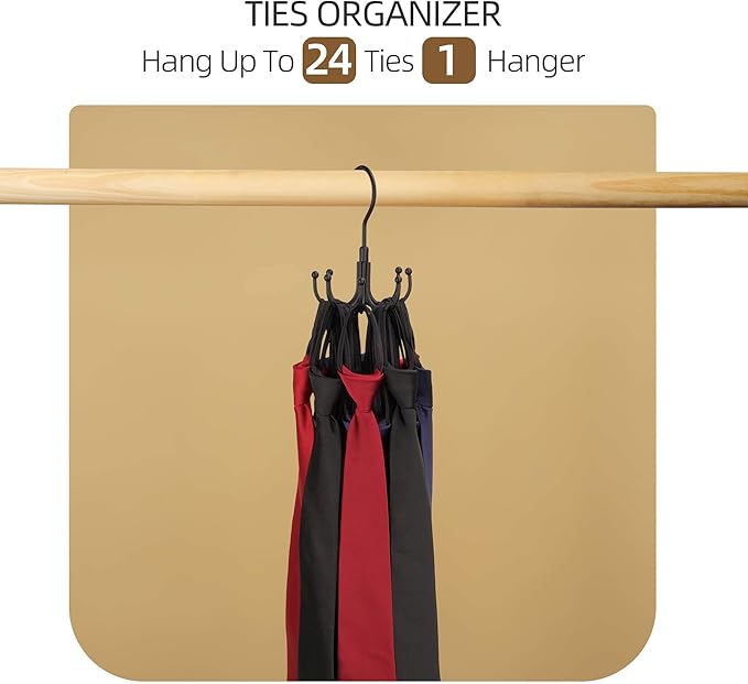 ZEDODIER 4 Pack Belt Organizer for Closet, Heavy-Duty Rotating Belt Hanger Rack Holds Multiple Belts, Hanging Space Saving Metal Belt Holder for Closet Storage, Black
