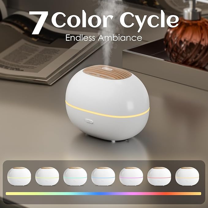 100ml Mini Essential Oil Diffuser, Portable Aromatherapy Diffuser with Warm Light, One-Button Control, Auto Shut-Off, Quiet Ultrasonic Mist for Home, Travel, Yoga, Meditation (White)