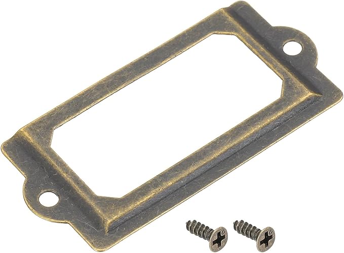 uxcell Metal Label Holders, 70x33mm 40pcs File Name Card Tag Label Holder Frame for Office Library Drawer Cabinet Shelves, Bronze Tone
