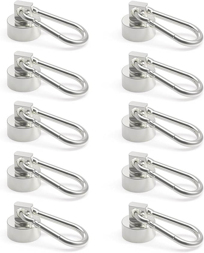 Ant Mag Magnets Hooks Heavy Duty with Carabiner 22lbs Strong Magnets Great Hanging for Refrigerator Cruise Cabin Grill Wreath Kitchen Office 10 Pack
