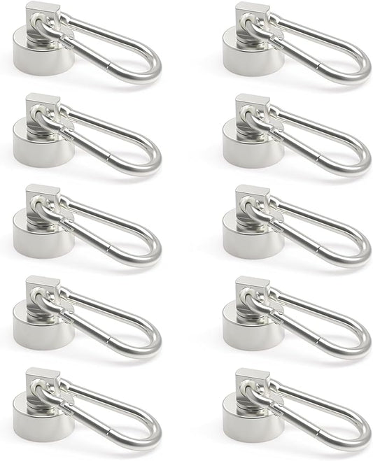 Ant Mag Magnets Hooks Heavy Duty with Carabiner 22lbs Strong Magnets Great Hanging for Refrigerator Cruise Cabin Grill Wreath Kitchen Office 10 Pack