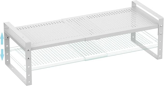 Expandable Shoe Rack Stackable Metal Pantry Storage Shelves Stand Adjustable Height Cabinet Shelf Organizer Racks Spice Shelving(1PACK/WHITE,MEDIUM)
