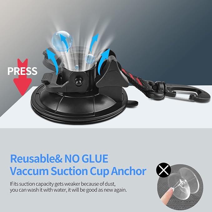 Hlogree 6PCS Heavy Duty Suction Cups Anchor with Hooks,Vacuum Suction Cup Camping Tie Downs with 6PCS Aluminum Buckle,Outdoor Strong Suction Cup Wall Anchor for Camping Tarp Accessory,Car Side Awning