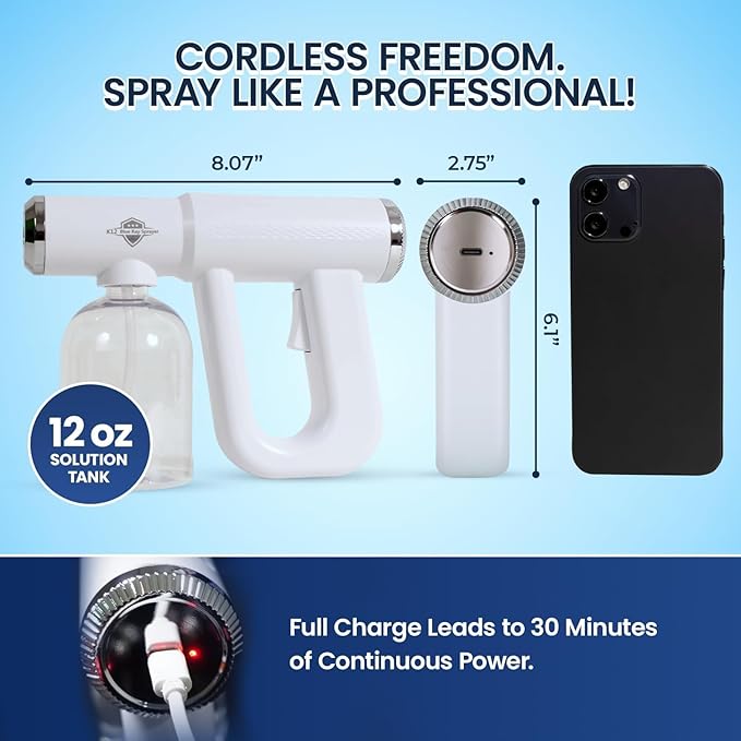 The Finest Atomizer Sprayer with Blue Light, Multipurpose Nano Spray Gun for Home, Salon & Garden, Cordless Nano Steam & Rechargeable ULV Barber Spray Gun for Mist Sprayer, 2 Pack (White & Black)